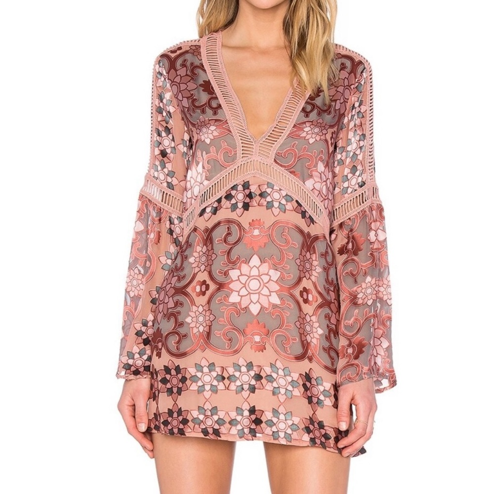 For Love & Lemons Silk Floral Patterned Mini Dress